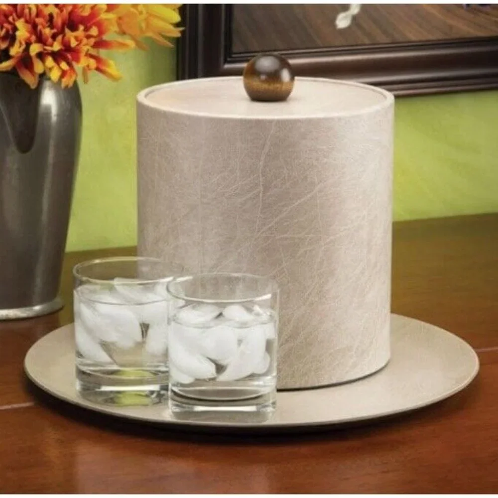Made In USA‎ Wescon Taupe Leatherette and Wood 3-Quart Insulated Ice Bucket MCM